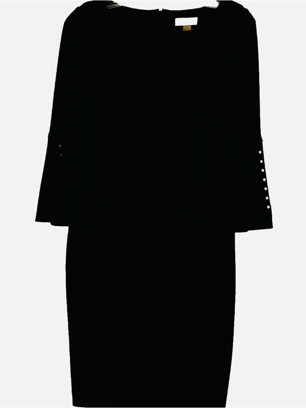 Calvin Klein Black Dress Flared sleeve with pearl buttons. Size 8